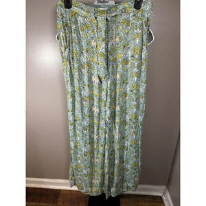 Maeve Anthropologie Island Wide-Leg Pants in Green Motif Size 8 Boho Coastal